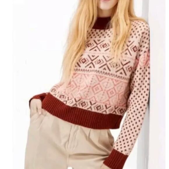 American Eagle AE Fair Isle Mock Neck Women's Pullover Sweater - Size M - NWT - Picture 1 of 15